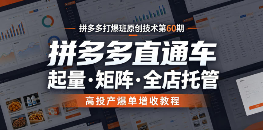 拼多多打爆班原创技术第60期，拼多多直通车，起量・矩阵・全店托管，高投产爆单增收教程-聊项目