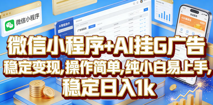 微信小程序+AI挂G广告，稳定变现，操作简单，纯小白易上手，稳定日入1k【揭秘】-聊项目